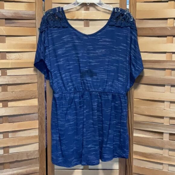 Faded Glory Blue Dolman Sleeve Blouse Relaxed Fit Women 1X 16 Polyester Crochet - Picture 2 of 8